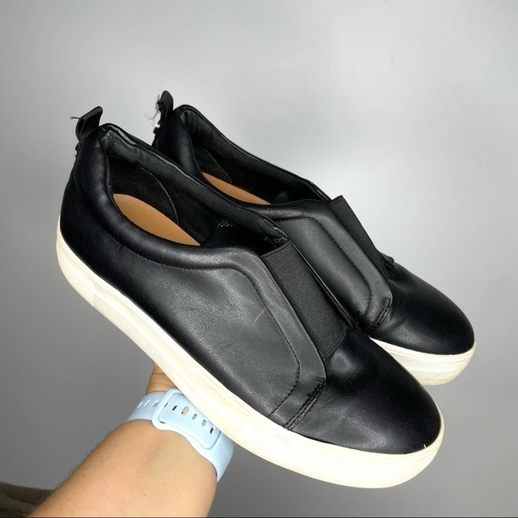 Steve Madden Goals Black Leather Platform Slip On Sneaker Womens 9 - Picture 1 of 10